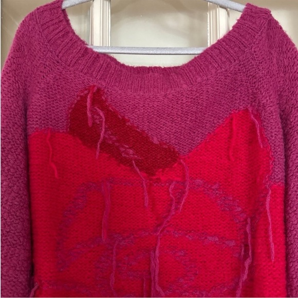 FREE PEOPLE Last Rose Sweater Pink alpaca slouchy oversized fringe - Picture 8 of 10